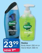 Radox Body Wash-250ml Or Hand Wash-300ml Each