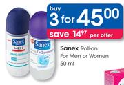 Sanex Roll-On For Men Or Women-3x50ml
