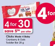 Clicks Made 4 Baby Cranberry & Oats Toddler Bar-4 x 28g