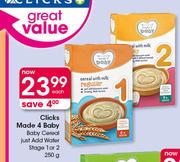 Clicks Made 4 Baby Baby Cereal (Just Add Water) Stage 1 Or 2-250g Each