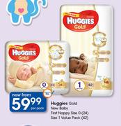 Huggies Gold New Baby First Nappy Size 0(24) Size 1 Value Pack (42)-Per Pack