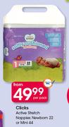 Clicks Active Stretch Nappies Newborn 22 Or Mini 44-Per Pack