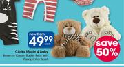 Clicks Made 4 Baby Brown Or Cream Buddy Bear With Pawsprint Or Scarf-Each
