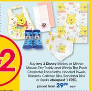 Disney Mickey Or Minnie Mouse,Tiny Teddy & Winnie The Pooh Character Facecloths,Hooded Towels-Each