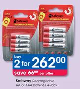 Safeway Rechargeable AA Or AAA Batteries 4 Pack-For 2
