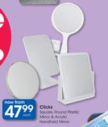 Clicks Square/Round Plastic Mirror & Acrylic Handheld Mirror-Each