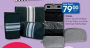 Clicks Men’s Guy Pinot Black & Grey Stripe & Grey Melange Toiletry Bags-Each