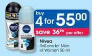 Nivea Roll-Ons For Men Or Women-4x50ml Per Offer