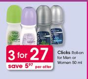 Clicks Roll On For Men Or Women-3 x 50ml