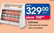 Safeway 4 Bar Quartz Heater With Humidifier-Each