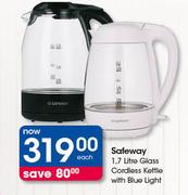 Safeway 1.7Litre Glass Cordless Kettle With Blue Light-Each