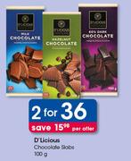 D'Licious Chocolates Slabs 100g- For 2 Per Offer
