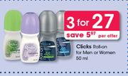 Clicks Roll On For Men Or Women-3 x 50ml