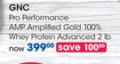 GNC Pro Performance AMP Amplified Gold 100% Whey Protein Advanced 2 lb-Each