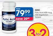 GNC Folic Acid 400 mcg 100 Vegetarian Tablets-Per Pack