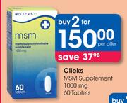 Clicks MSM Supplement 1000 mg 60 Tablets-For 2