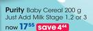 Purity Baby Cereal Just Add Milk Stage 1, 2 Or 3-200g Each