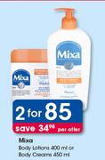 Mixa Body Lotions 400ml Or Body Creams 450ml-For 2