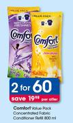 Comfort Value Pack Concentrated Fabric Conditioner Refill-2X800ml