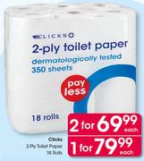 Clicks 2-Ply Toilet Paper 18 Rolls-For 2