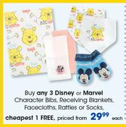 Disney Or Marvel Character Bibs, Receiving Blankets, Facecloths, Rattles Or Socks-Each