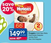 Huggies Gold New Baby Disposable Nappies Jumbo Pack (Size 2)-66 Per Pack
