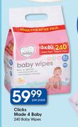 Clicks Made 4 Baby Baby Wipes-240's Per Pack