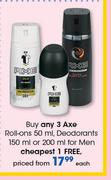 Axe Roll Ons-50ml, Deodorants-150ml Or 200ml For Men-Each