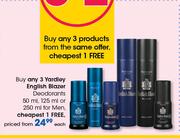 Yardley English Blazer Deodorants-50ml, 125ml Or 250ml For Men-Each