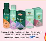 Mitchum Roll Ons-50ml, Sticks-63g Or Deodorants-120ml For Men Or Women-Each