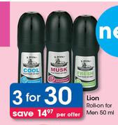 Lion Roll On For Men-3 x 50ml