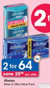 Always Maxi Or Ultra Value Pack-For 2