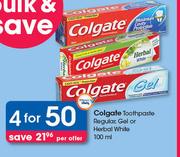 Colgate Toothpaste Regular Gel Or Herbal White-4 x 100ml
