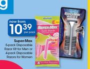 Super-Max 5 Pack Disposable Razor Kit For Men Or 4 Pack Disposable Razors For Women-Per Pack