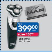 Sorbet Man 3-In-1 Shaver-Each