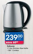 Safeway 1.7Litre Stainless Steel Kettle-Each