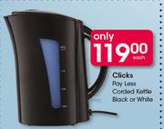 Clicks Pay Less Corded Kettle Black Or White-Each