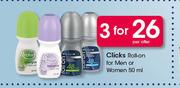 Clicks Roll On For Men Or Women-3 x 50ml
