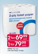 Clicks Pay Less 2 Ply Toilet Paper 18 Rolls-Each