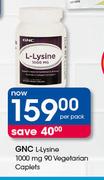 GNC L-Lysine 1000 mg 90 Vegetarian Caplets-Per Pack