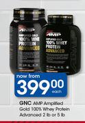 GNC AMP Amplified Gold 100% Whey Protein Advanced 2 lb Or 5 lb-Each