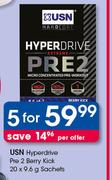 USN Hyperdrive Pre 2 Berry Kick-5 x 20 x 9.6g Sachets Per Offer