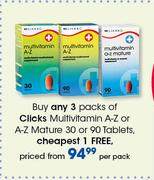 Clicks Multivitamin A-Z Or A-Z Mature-30 Or 90 Tablets Per Pack