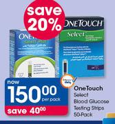 One Touch Select Blood Glucose Testing Strips-50's Per Pack