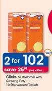 Clicks Multivitamin With Ginseng Fizzy Effervescent Tablets-2X10's