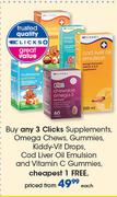Clicks Supplements,Omega Chews,Gummies,Kiddy-Vit Drops,Cod Liver Oil Emulsion,Vitamin C Gummies-Each