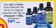 Clicks Pure Essential Oils 50ml Or Organic Essentials Oils 100ml-Each