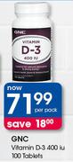 GNC Vitamin D-3 400 iu Tablets-100's Per Pack