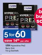 USN Hyperdrive Pre2 Berry Kick Sachets-5x9.6g Per Offer