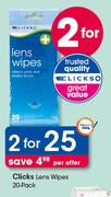Clicks Lens Wipes-2x20's Per Offer
